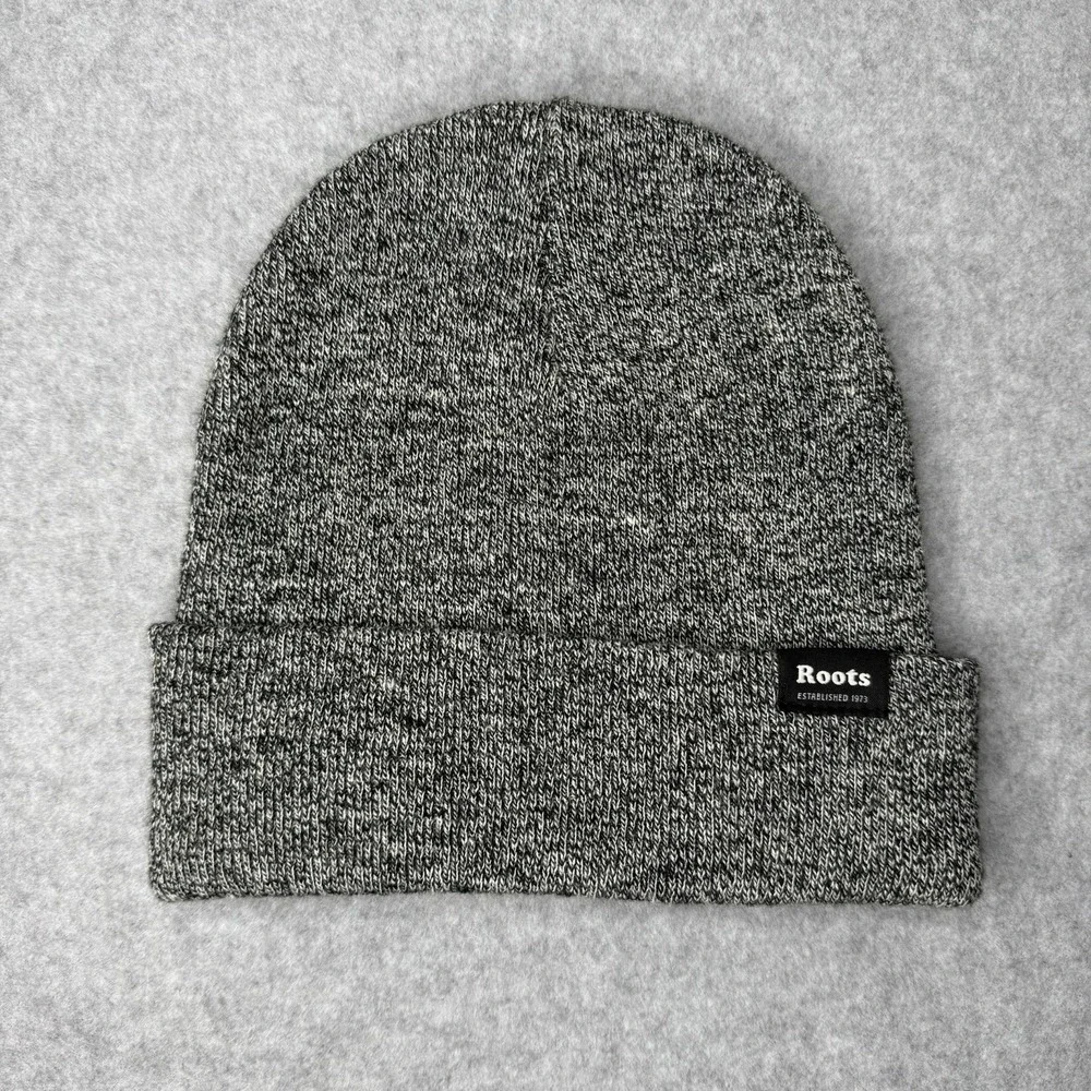 Roots Gray Black White Cuffed Beanie Hat Minimalist One Size Winter Outdoor Knit